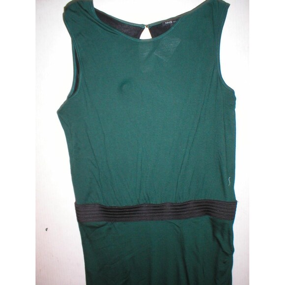 New Womens NWT MNG Mango Dark Green Black Dress Large L Back Color Block Belted - Picture 2 of 3